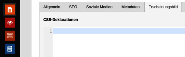 Seiteneigenschaften-Formular  Seiteneigenschaften-Formular für CSS-Anpassungen, welche nur für die ausgewählte Seite gelten